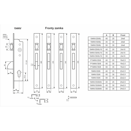 ZAMEK ZASUWKOWO-ROLKOWY ABS FRONT 24mm   194NVN/30/6AN